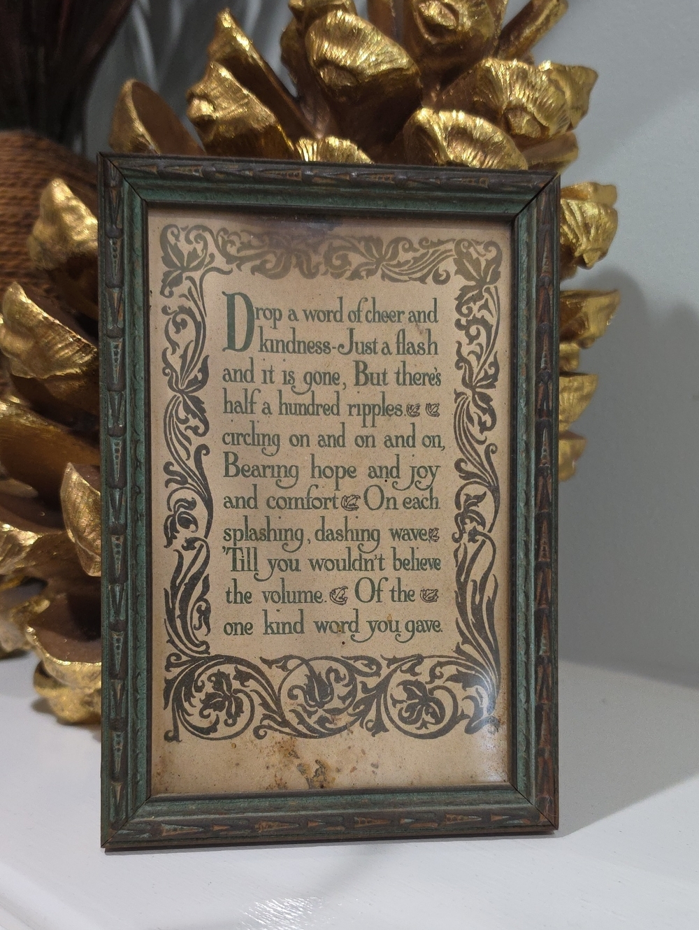 Framed Inspirational Poem Wall Accent in Distressed Green From 1929